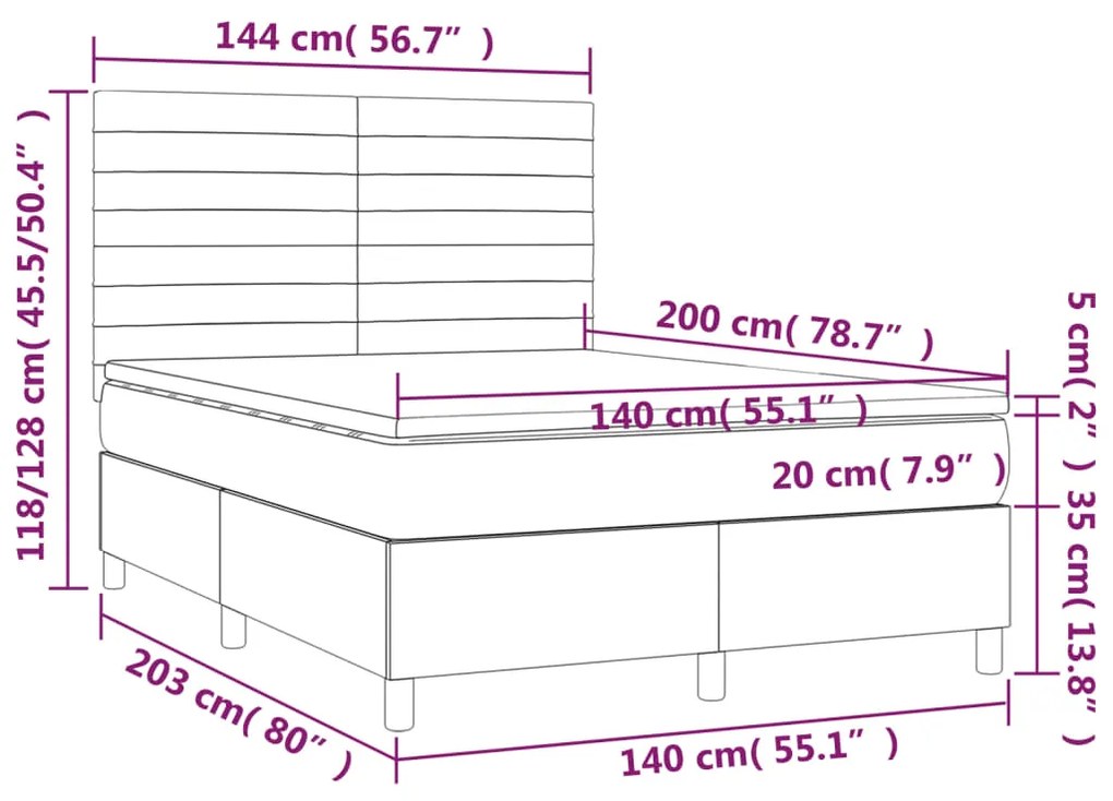 Letto a Molle con Materasso e LED Blu 140x200 cm in Tessuto