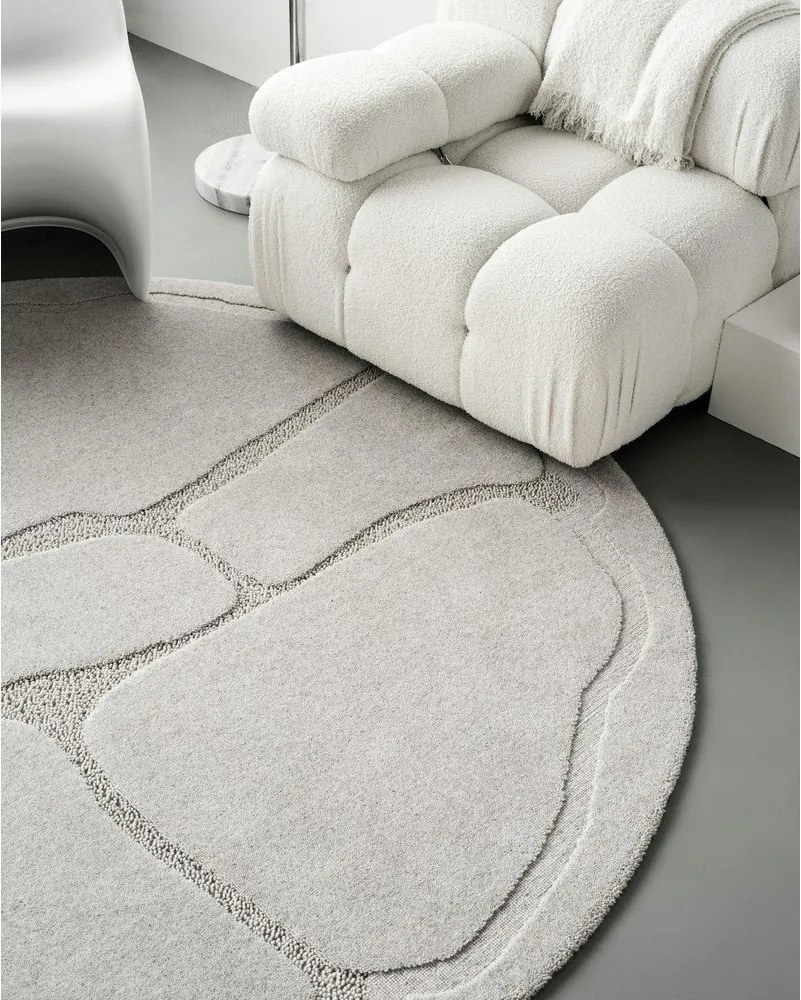 Tappeto rotondo in lana grigio chiaro ø 120 cm Morphic Organica - Agnella
