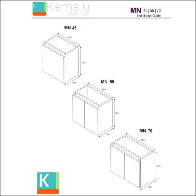 Kamalu - mobile bagno 70 cm sospeso lavabo incasso e due ante mn-70c