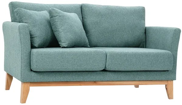 Divano scandinavo sfoderabile 2 posti in tessuto effetto velluto grigio-verde e legno chiaro OSLO