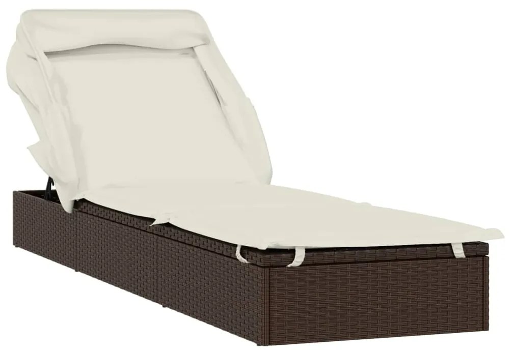 Lettino con tetto pieghevole marrone 213x63x97 cm polyrattan