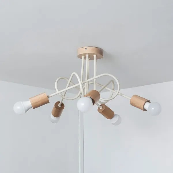 Lampadario a plafone OXFORD 5xE27/15W/230V pino/crema