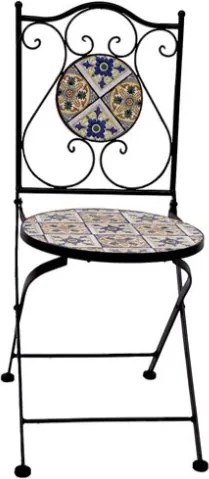 Set Da Pranzo Completo Tavolo E Sedie Pieghevoli Da Giardino In Metallo Con Decorazione Mosaico