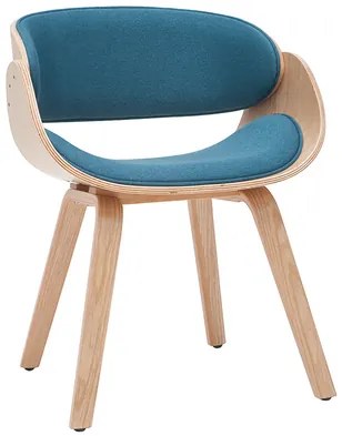 Sedia design tessuto blu anatra e legno chiaro BENT
