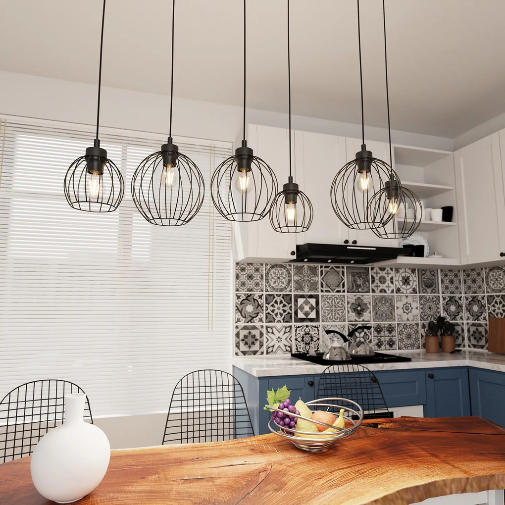 Sospensione Minimal Industrial Hathor 6 Luci Lineari Nera