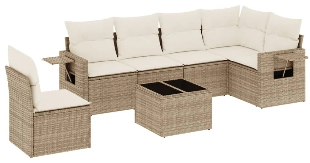 Set divani da giardino 7 pz con cuscini beige in polyrattan