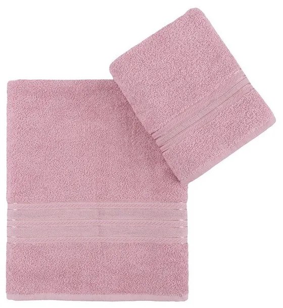 Asciugamani e teli da bagno in cotone rosa in set di 2 pezzi Dora - Foutastic