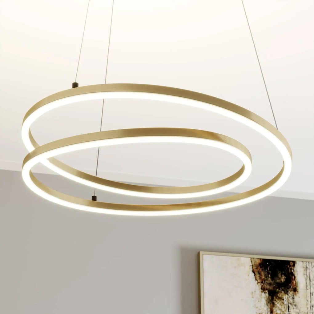 Lindby Lampada LED a sospensione Davian, Ø 48 cm, ottone, dimmerabile