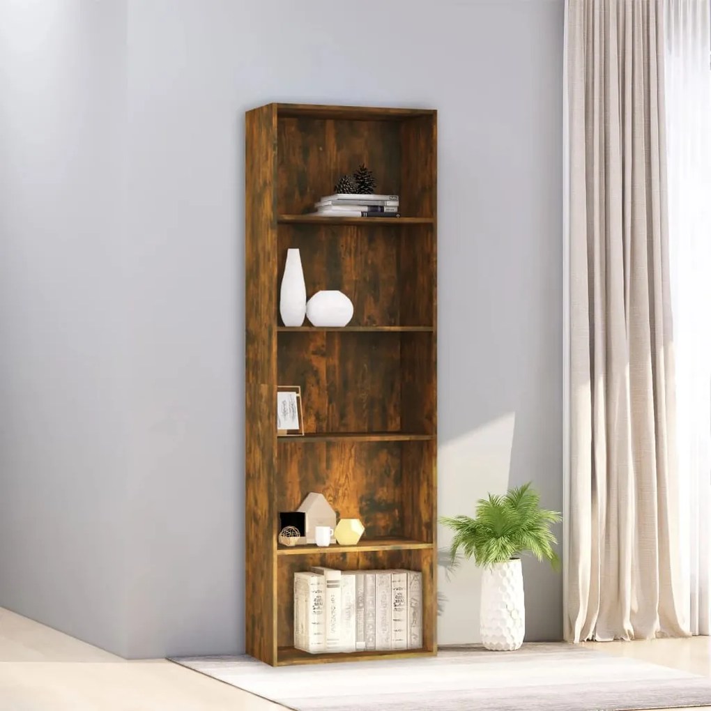 Libreria a 5 ripiani rovere fumo 60x30x189 cm legno multistrato