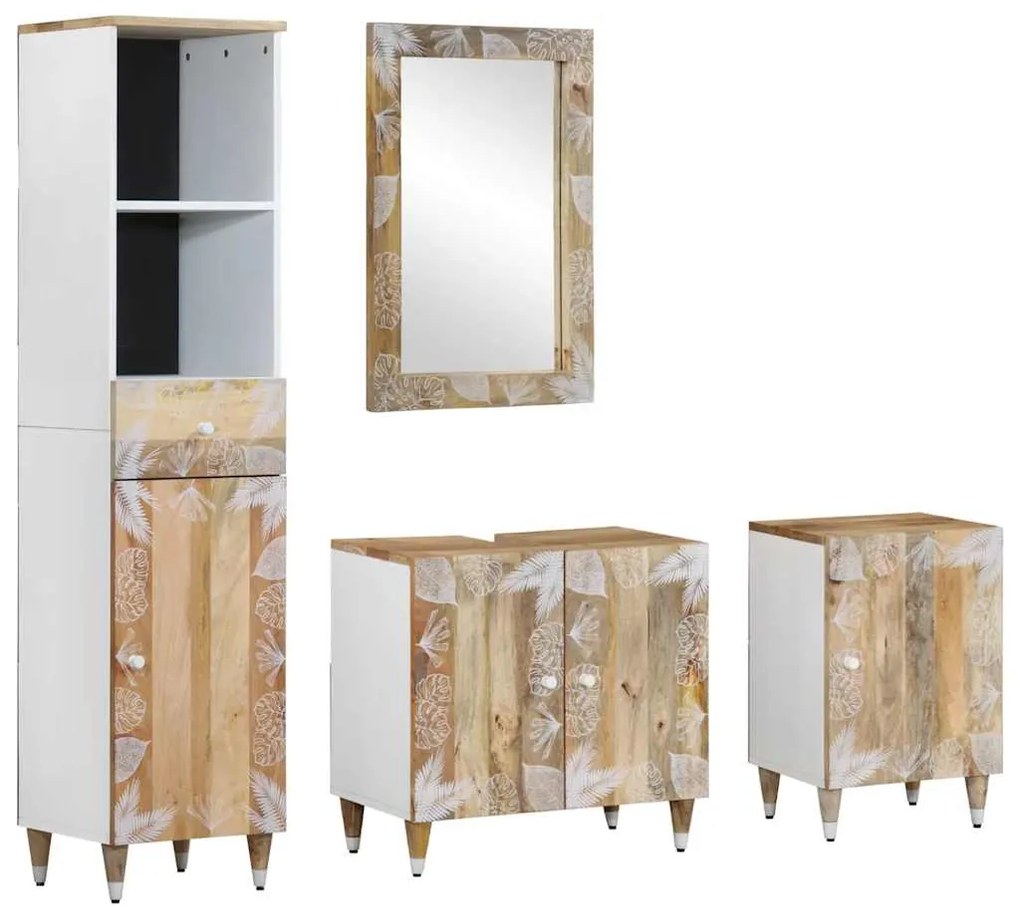 Set Mobili Da Bagno 4 Pz İn Legno Massello Di Mango /