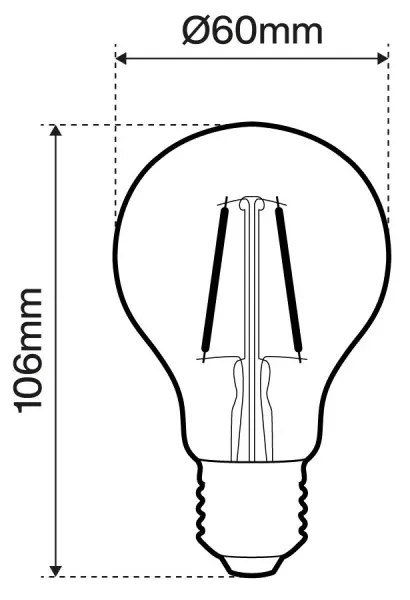 Lampada LED E27 2W a Filamento 140lm/W, No Flickering - A60 Colore  Bianco Caldo 2.700K