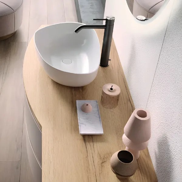 Mobile bagno sospeso 120 cm ZORA Tortora Opaco con top e lavabo d'appoggio