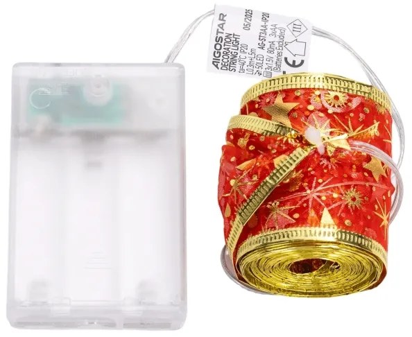 Aigostar - Catena luminosa natalizia a LED 50xLED/3xAA 5m bianco caldo e rosso