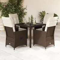 Set da Pranzo da Giardino 5pz con Cuscini in Polyrattan Marrone 3276769