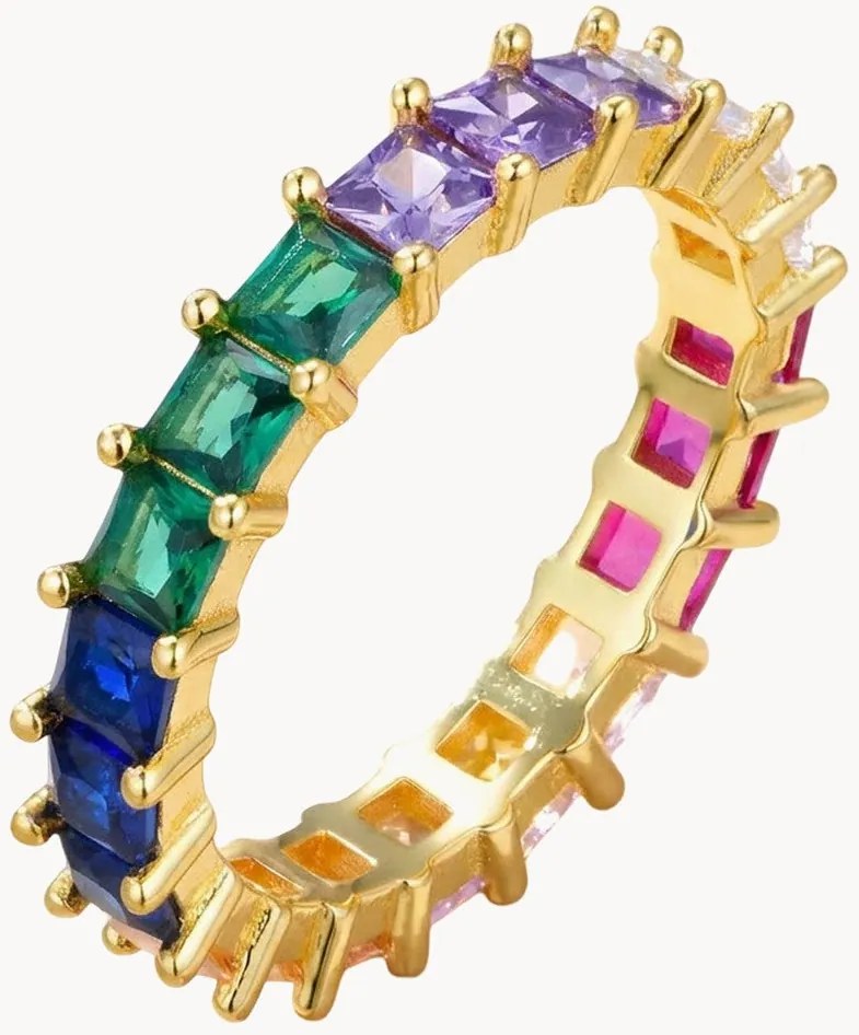 Anello placcato in oro con zirconi Celeste