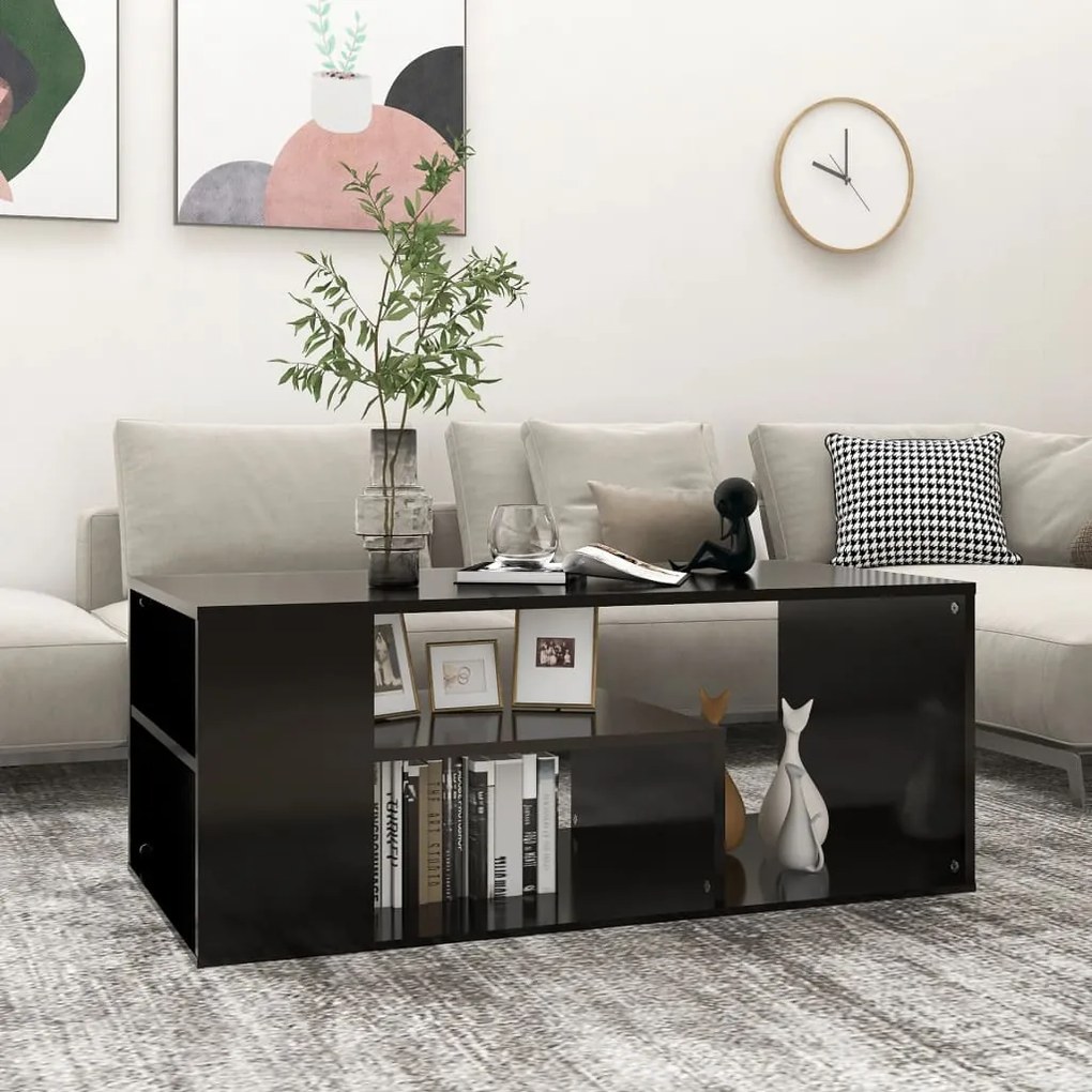 Tavolino Da Salotto Nero 100x50x40 Cm İn Legno Multistrato /