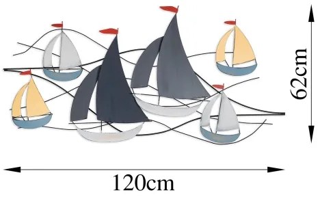 Decorazione da muro 120x60 cm barche a vela metallo
