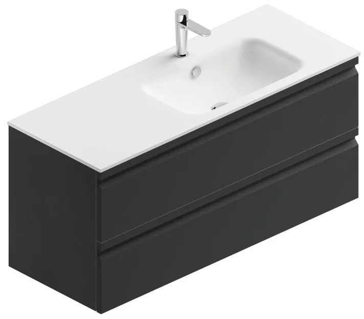 Mobile sottolavabo e lavabo Pull per vasca centrale grigio grafite opaco in mdf L 120 x H 56 x P 46 cm 2 cassetti