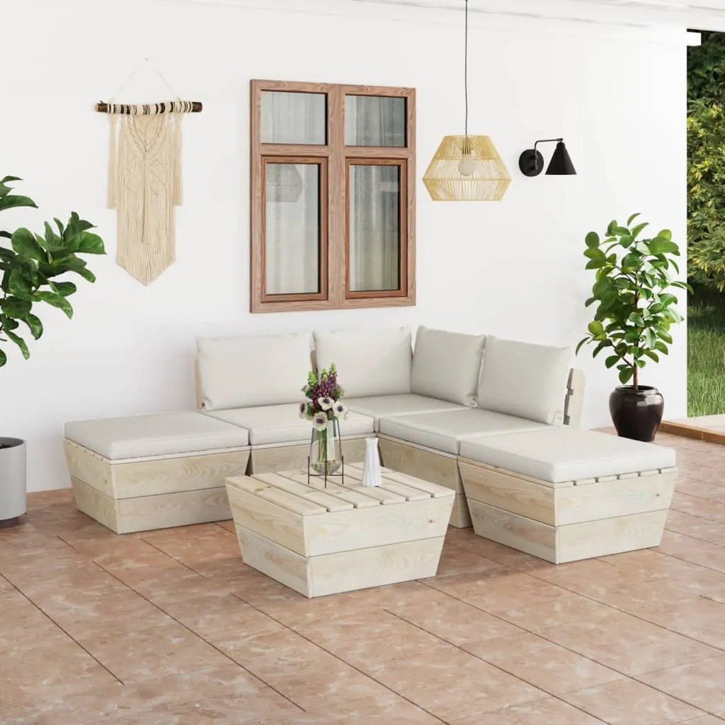 Set divani da giardino su pallet 6 pz con cuscini legno abete