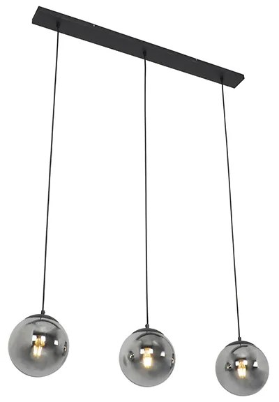 Lampadario Art Déco nero e vetro fumé 3 luci - Pallon