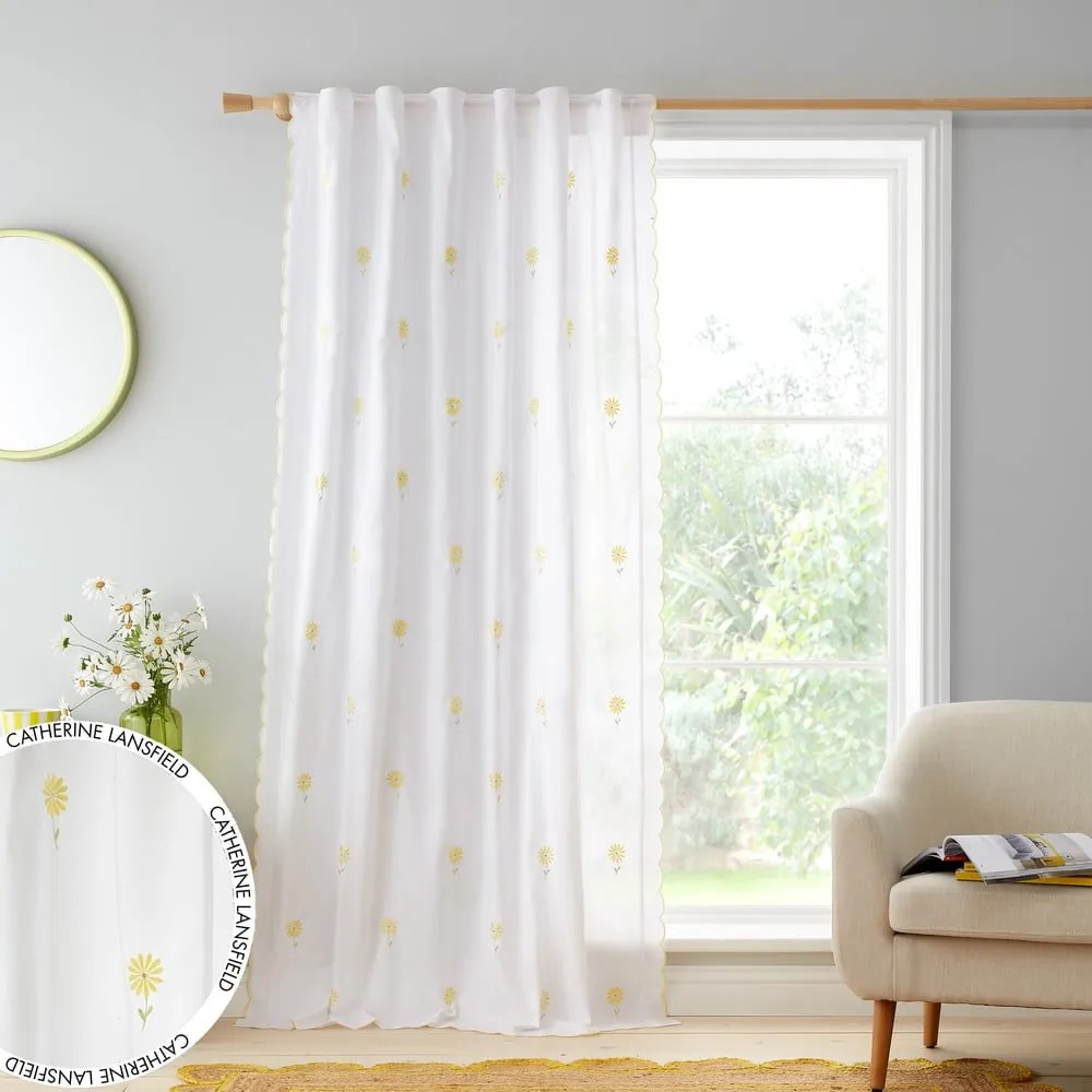 Tenda gialla e bianca 140x122 cm Lorna Embroidered Daisy - Catherine Lansfield