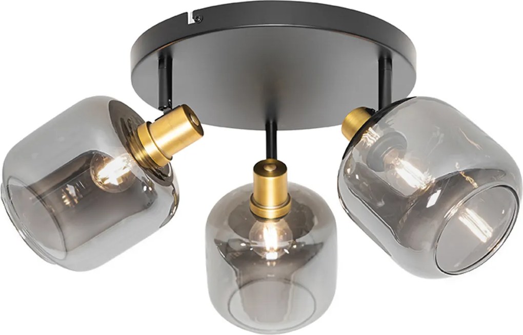 Faretto da soffitto nero con oro e vetro fumé 3 luci - Zuzanna
