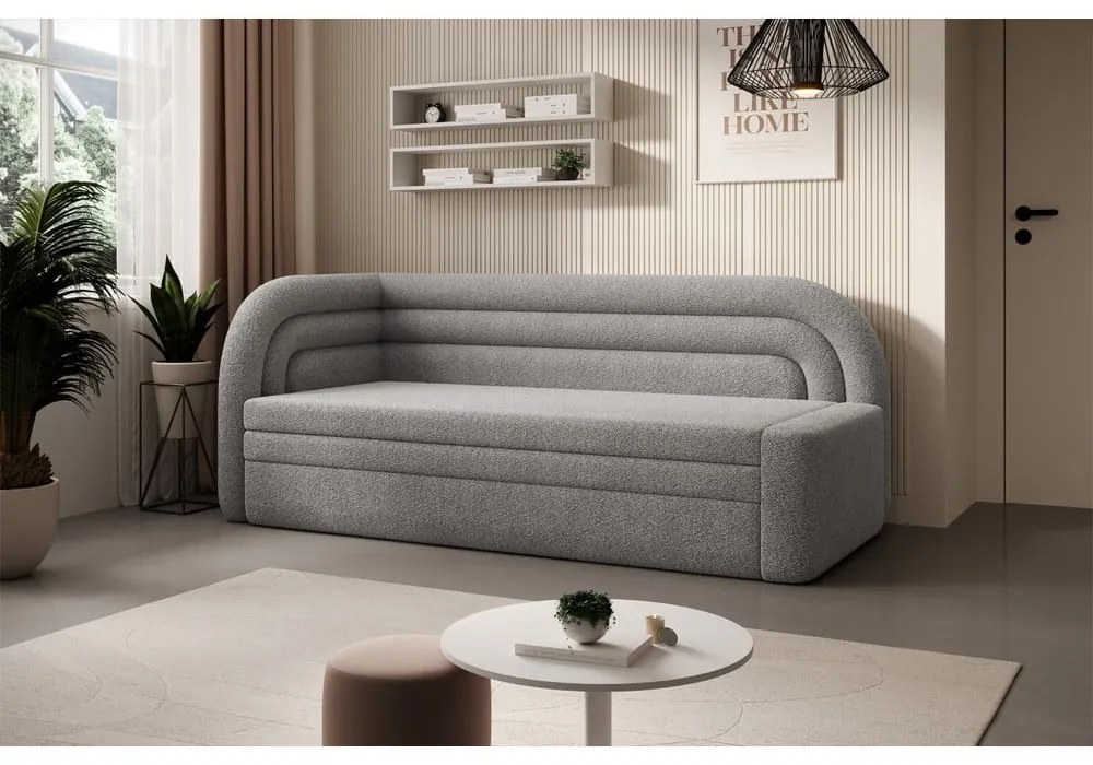 Divano grigio allungabile/con contenitore con penisola a sinistra e rivestimento in bouclé 223 cm Fabillo – ELTAP