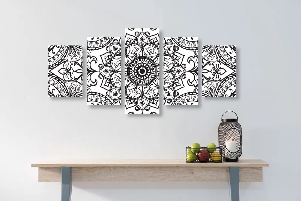 Quadri 5 pezzi – Ornamento bianco e nero
