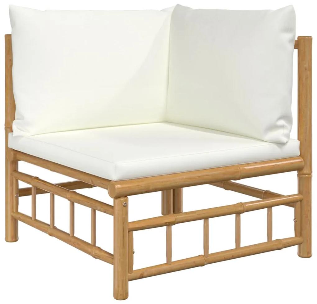Set salotto da giardino 11pz con cuscini bianco crema in bambù