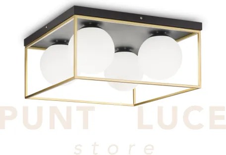 Lingotto lampadario da soffitto nero-ottone sfera bianca 4 luci att...