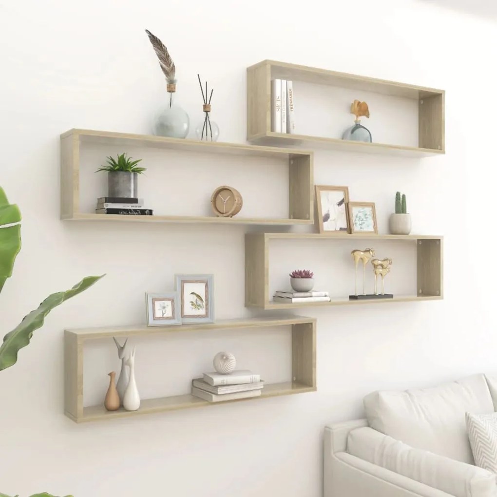 Mensole Parete A Cubo 4pz Rovere Sonoma 100x15x30cm Multistrato /