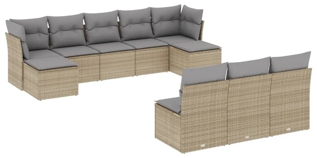 Set divano da giardino 10 pz con cuscini beige in polyrattan