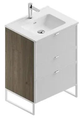 Mobile sottolavabo e lavabo Quadra cotto/bianco in mdf L 60 x H 93 x P 46 cm 1 vasca 3 cassetti