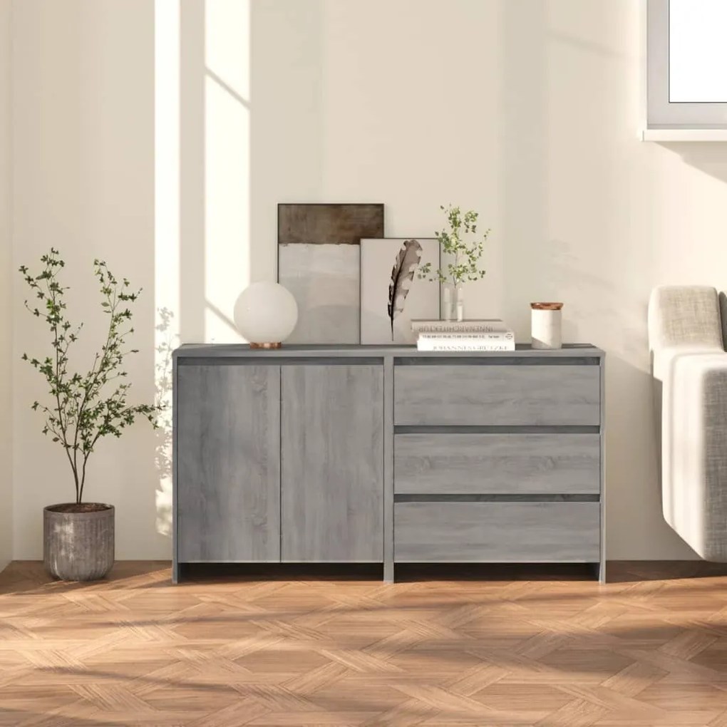 Credenze 2 pz grigio sonoma in legno multistrato