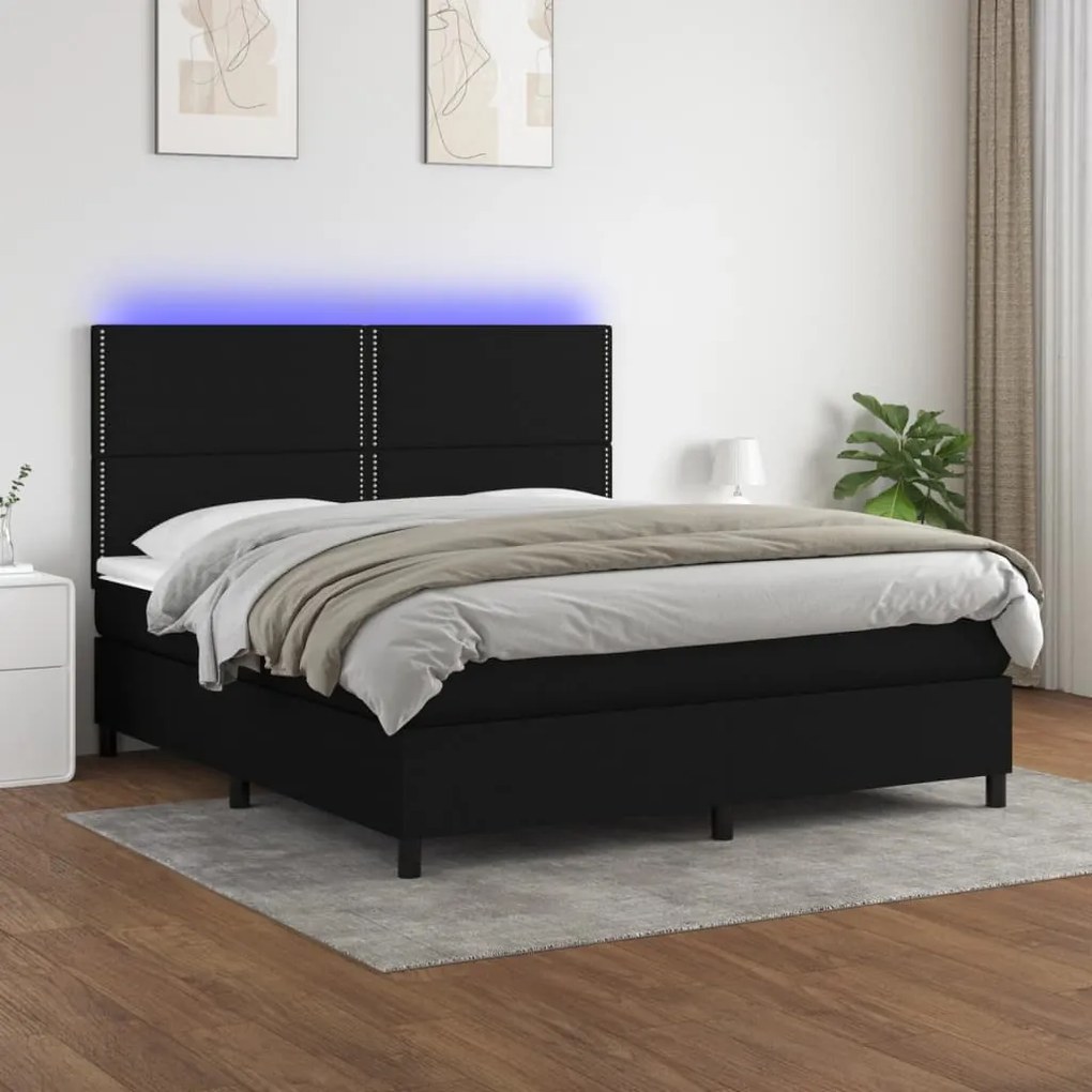Letto a molle con materasso e led nero 180x200cm in tessuto