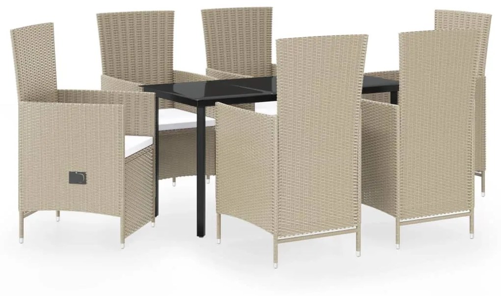 Set da Pranzo da Giardino 7 pz con Cuscini Beige