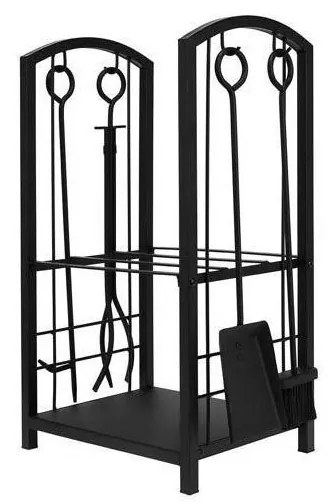 Cesto per legna con attrezzi da camino 30x40x73 cm nero