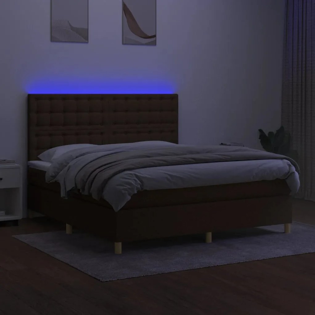 Letto a molle materasso e led marrone scuro 160x200 cm tessuto