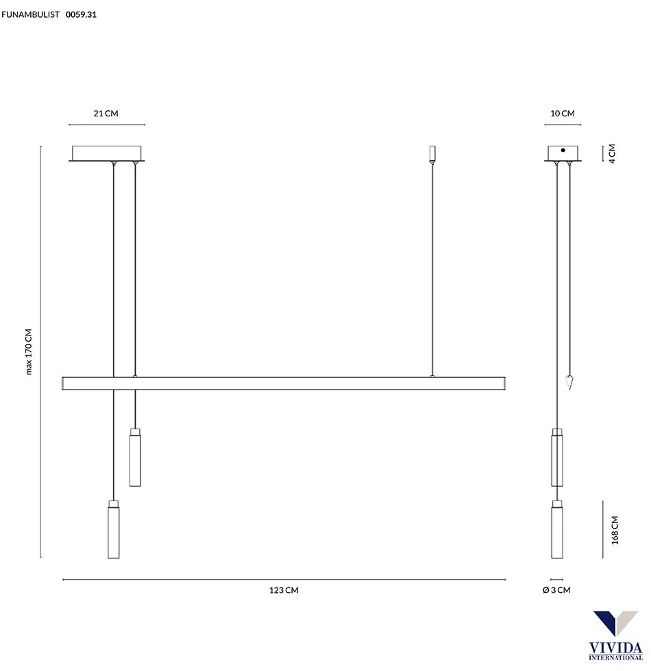 funambulist sospensione 45w+2x3w 3000k