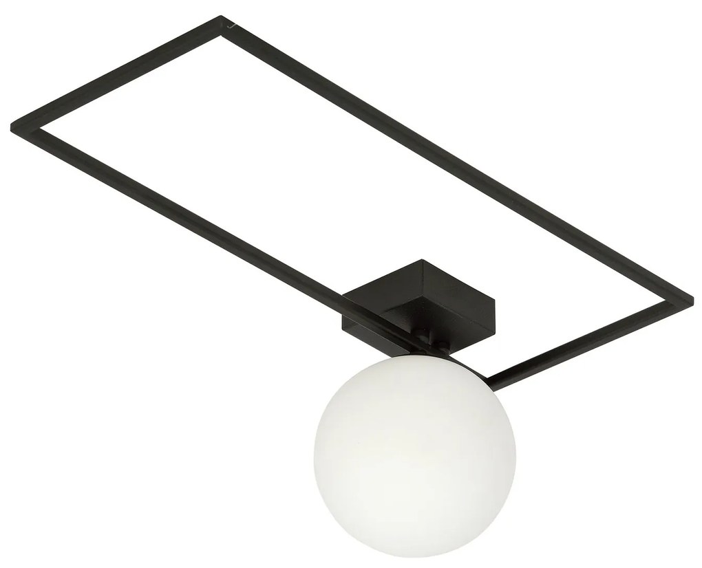 Plafoniera Moderna 1 Luce Imago 1130/1A In Acciaio Nero Vetro Opale