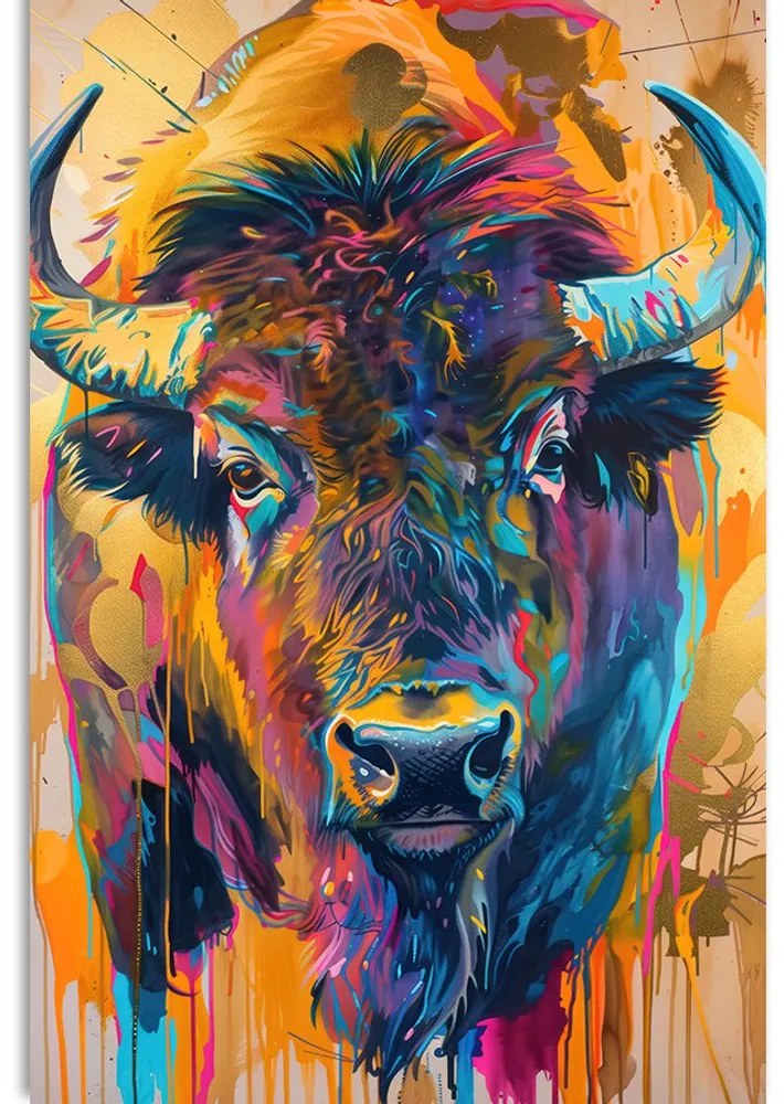 Quadro su tela – Bufalo con imitazione di pittura