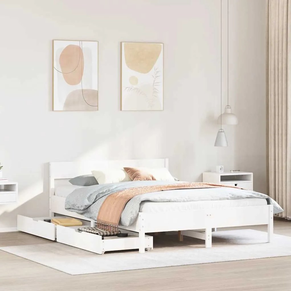 Letto Senza Materasso Bianco 140x190 Cm Legno Massello Di Pino /