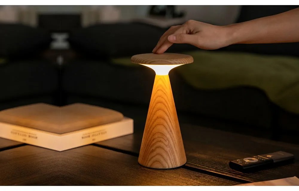 Lampada da tavolo LED di colore naturale con paralume in legno (altezza totale 21 cm) Sylva – Gingko