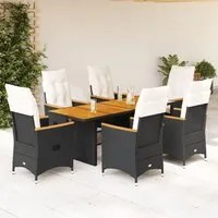 Set da Pranzo da Giardino 7 pz Nero con Cuscini in Polyrattan 3276840