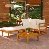 Set Divani Giardino 3 pz Cuscini Bianco Crema in Legno d'Acacia 3087278