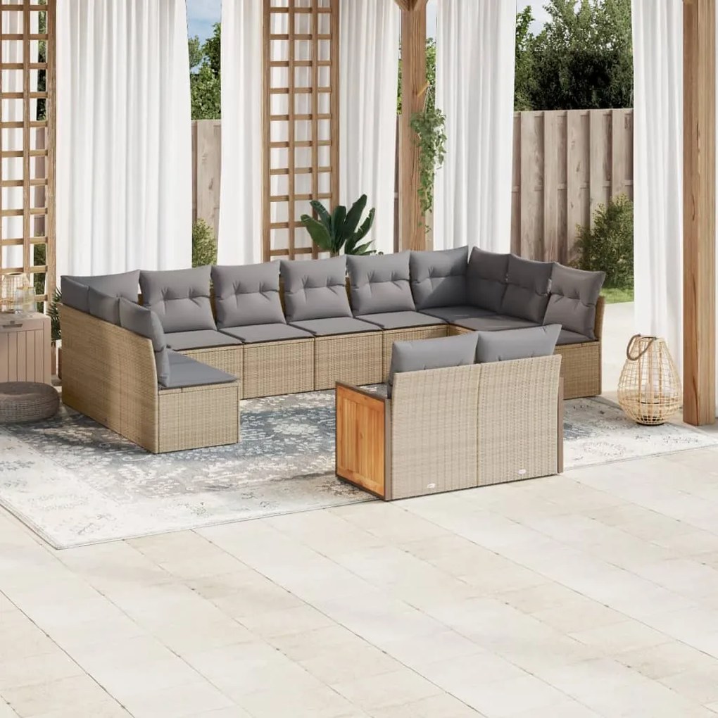 Set divani da giardino 12 pz con cuscini beige in polyrattan