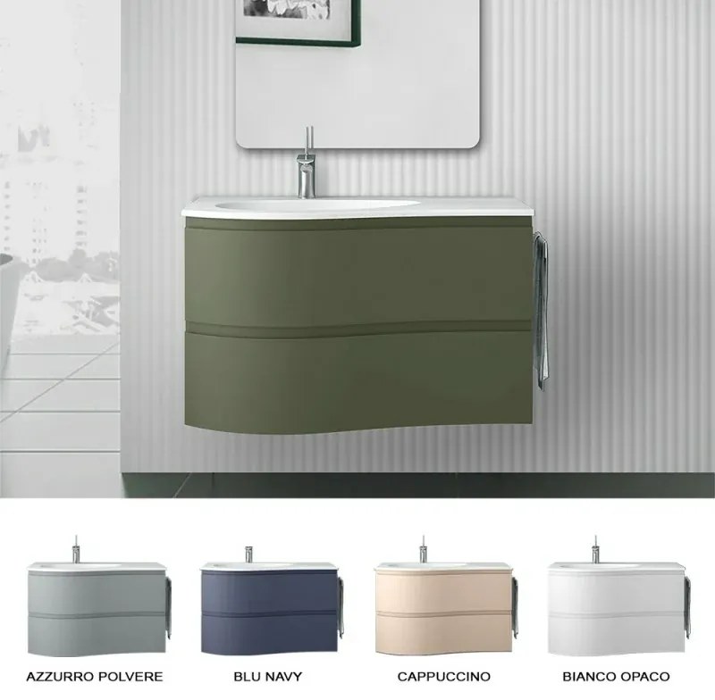 Mobile bagno sospeso 90 cm Melody verde bosco con vasca a sinistra