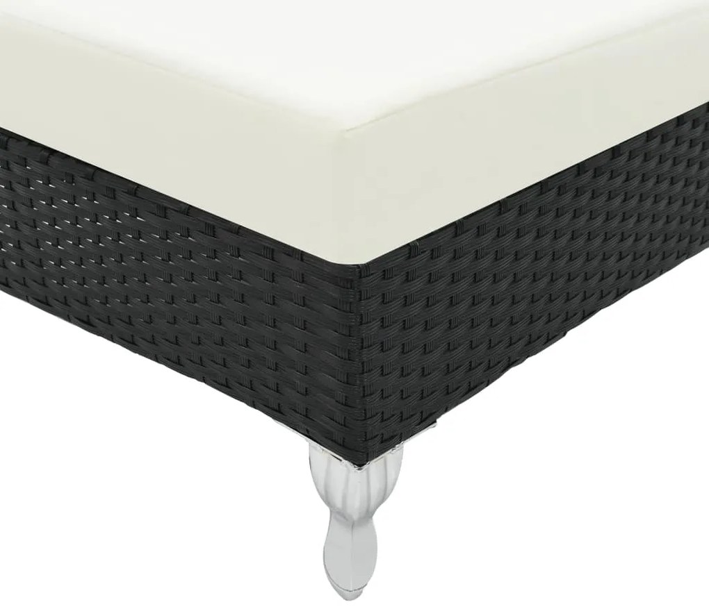 Lettino prendisole con cuscino in polyrattan nero