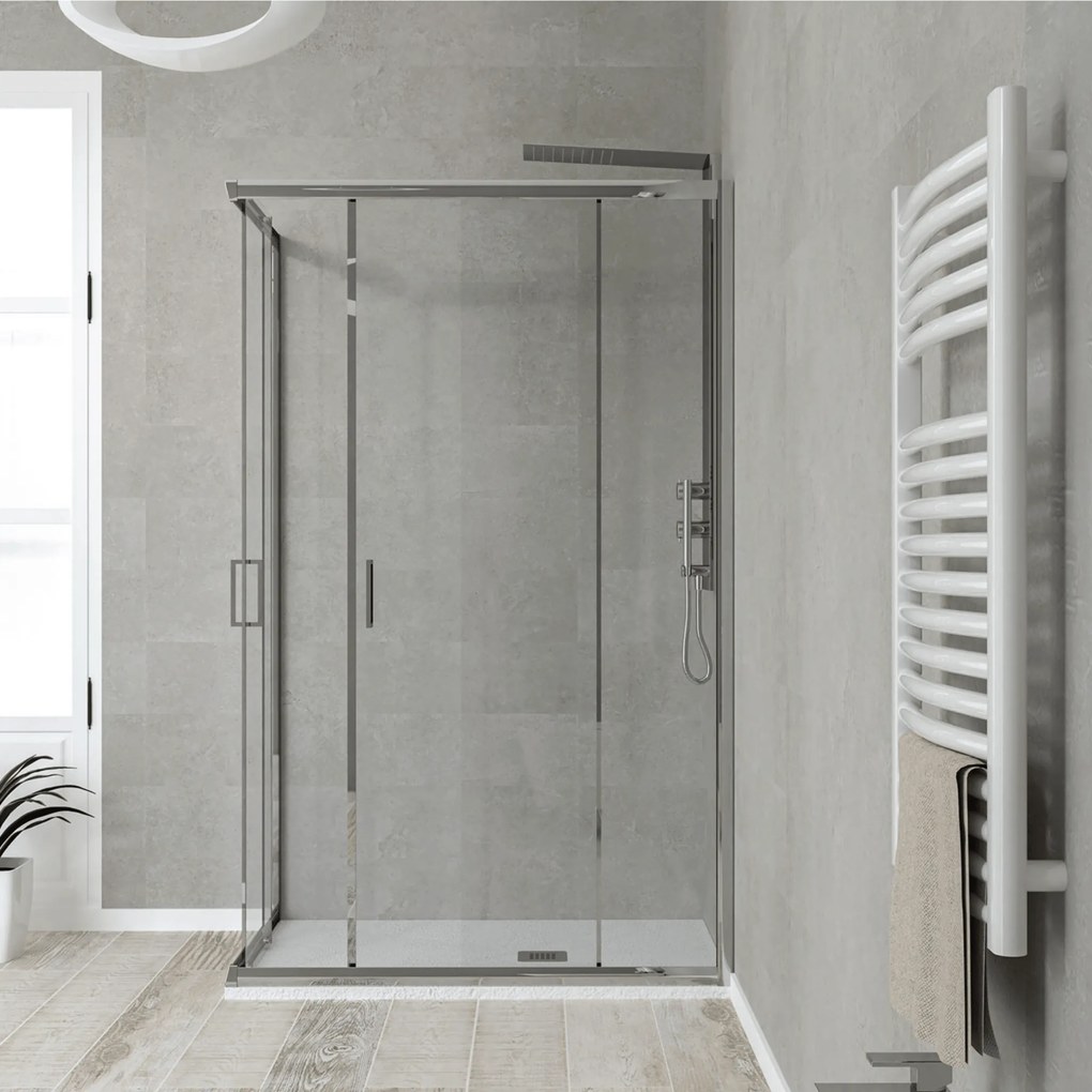 Box Doccia Angolare Scorrevole 70x70 Ercos "Gold" Cromo Lucido/Vetro Trasparente