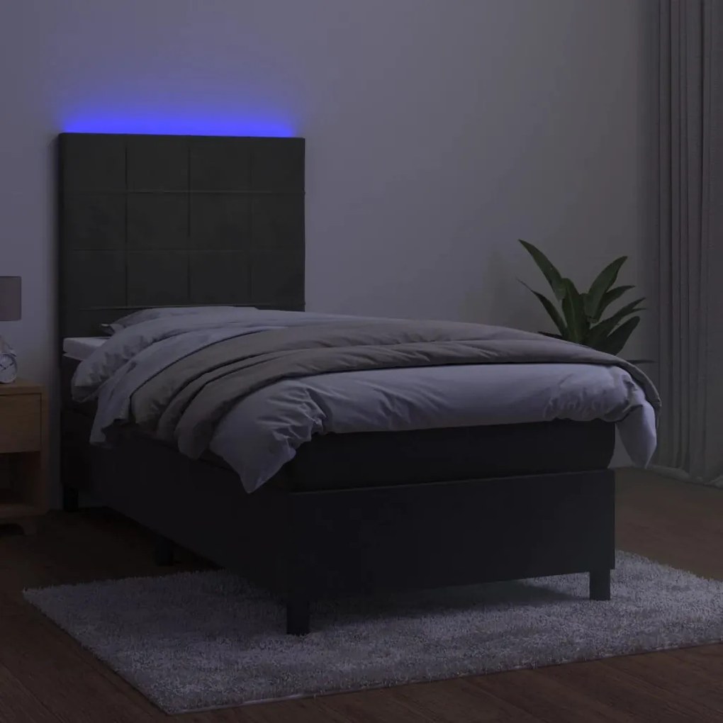 Letto a Molle con Materasso e LED Grigio Scuro 80x200cm Velluto